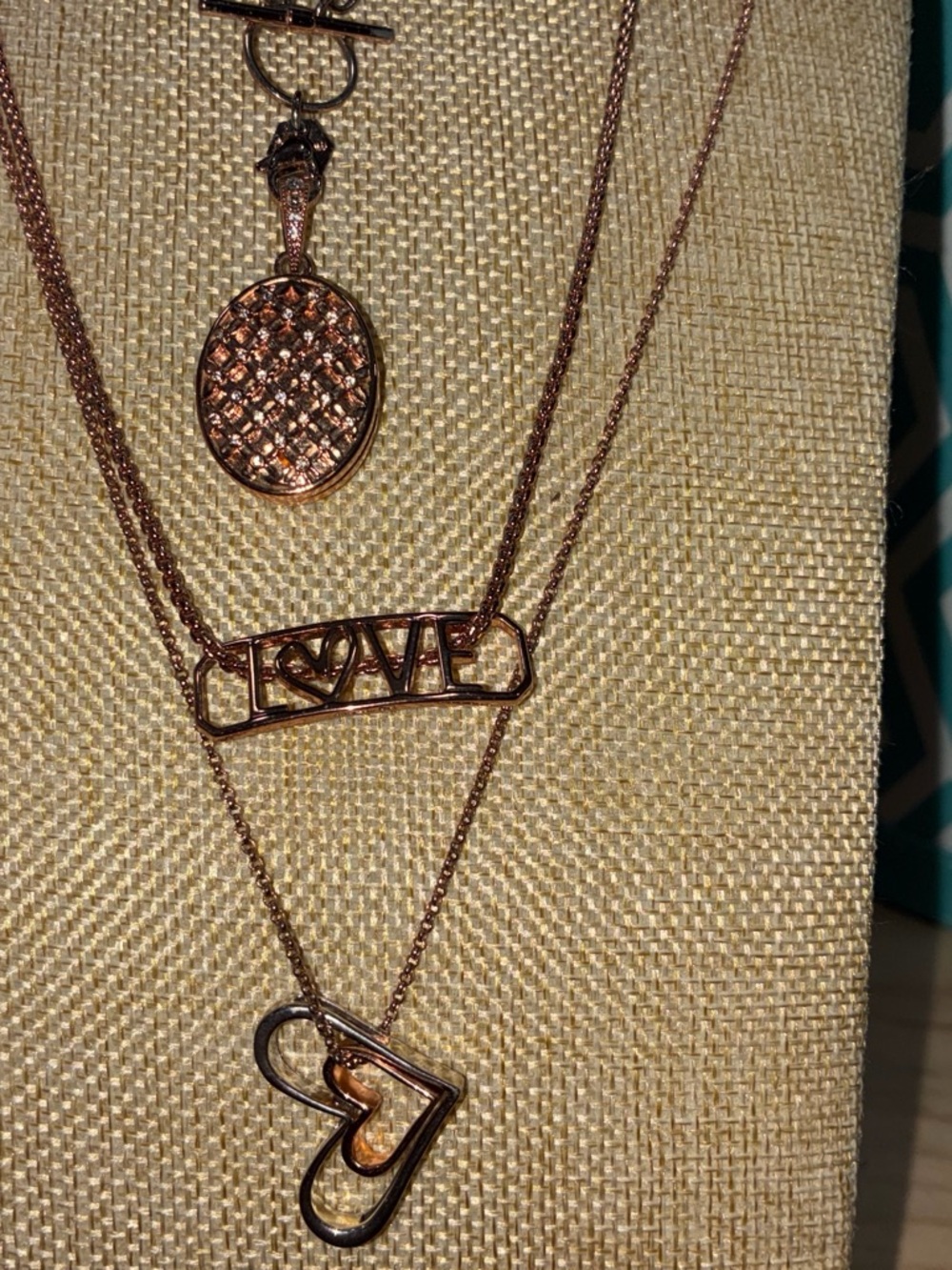 Origami Owl Rose Gold photo locket, LOVE & Heart Layered Necklaces